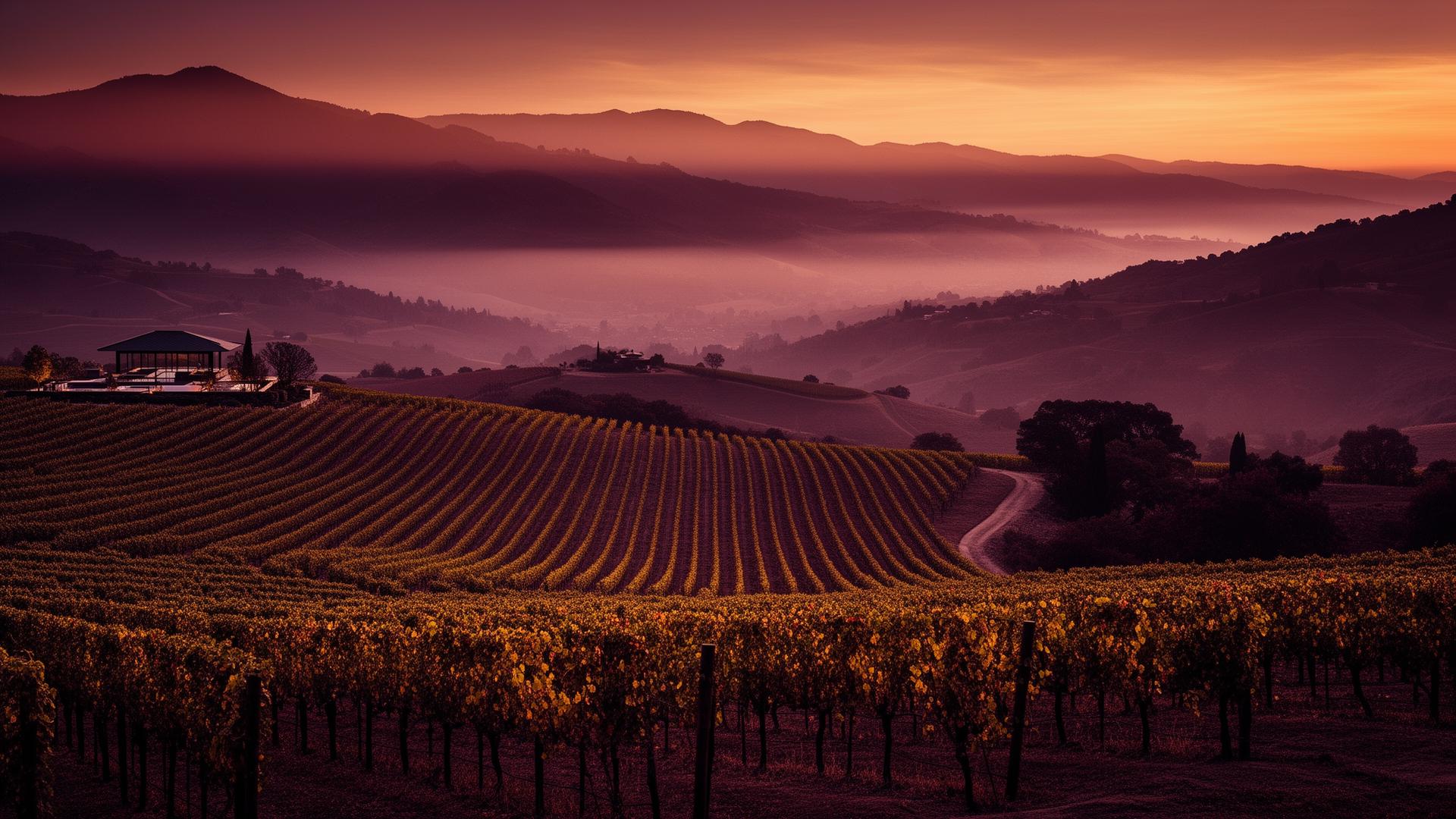 Cinematic vineyard at golden hour